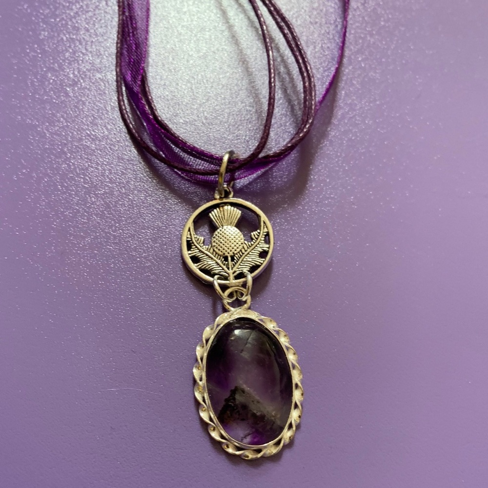COPY - Scottish Thistle amethyst pendant, Green Witch pendant, thistle necklace